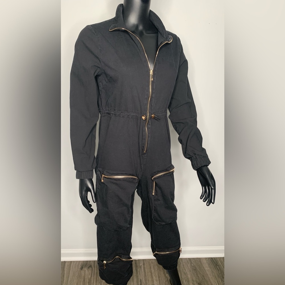 Black Jumpsuit with Gold Zippers
